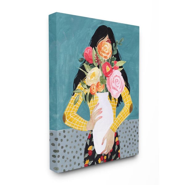 Stupell Industries 24 in. x 30 in. "Designer Flower Vase Fashion Blue Modern Painting" by Grace Popp Canvas Wall Art