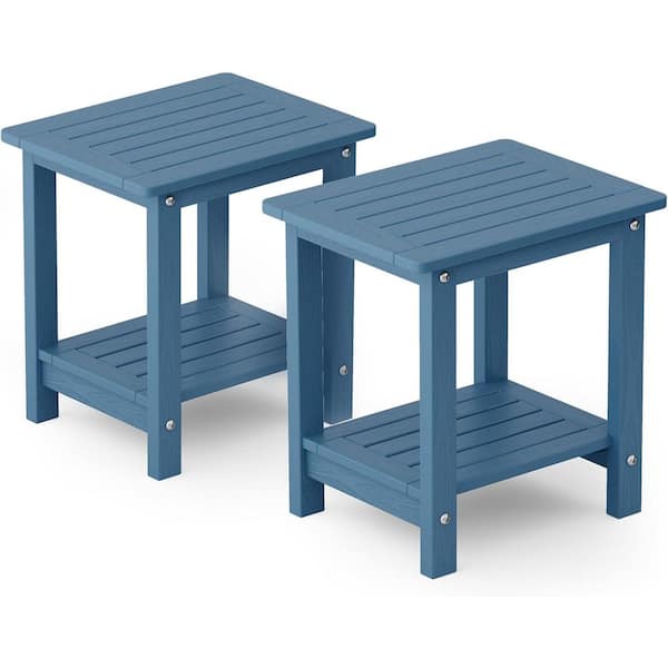 Mximu 16.73 in. H Navy Square Plastic Double Layer Adirondack Outdoor Patio Side Table (2-Pack)