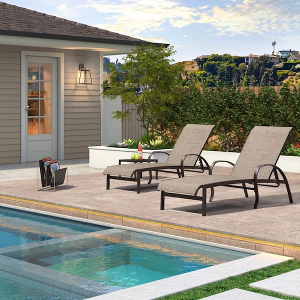 3-Pieces Metal Aluminum Outdoor Chaise Lounge Patio Lounge Chair with Side Table