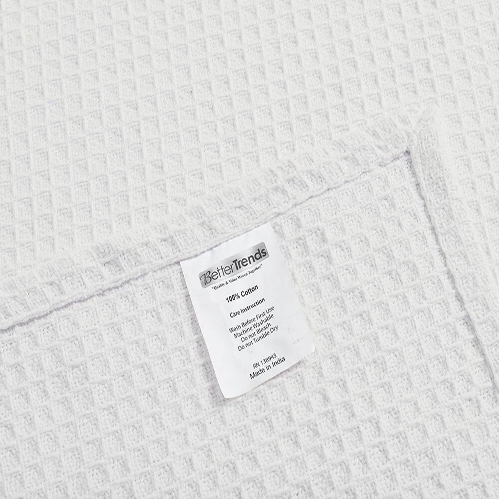 King Size White Cotton Waffle Weave Reversible Blanket