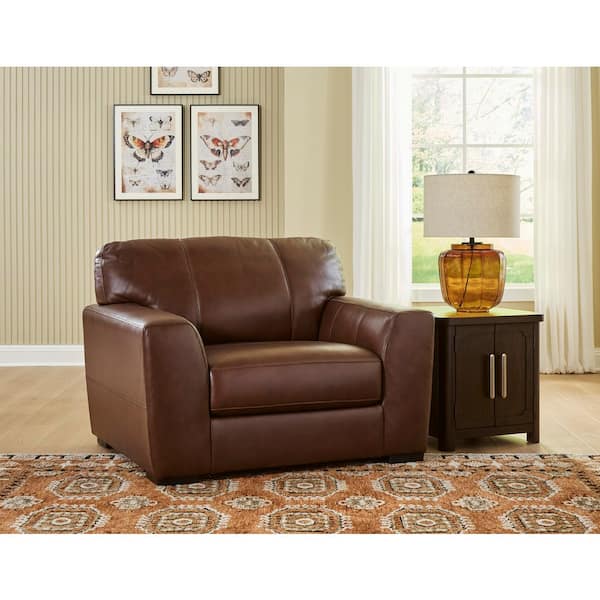 Creazzo Dark Brown Leather Chair and a Half with Metal Frame
