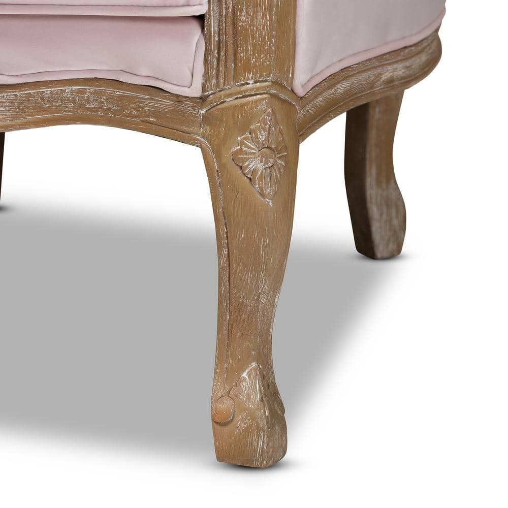 Genevieve White Velvet and Oak Wood Accent Chair