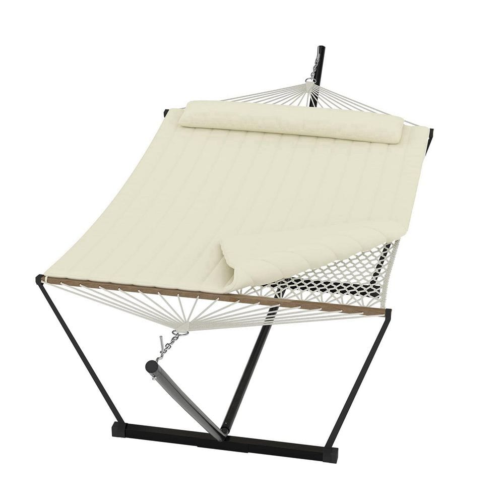 2-Person Quilted Hammock Bed with Stand, Portable Double Hammock with Pillow and Balance Ropes in Beige price history on PriceWatchPro