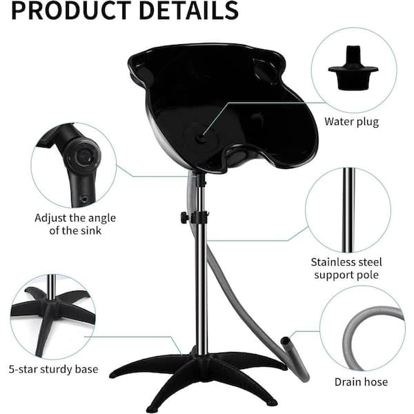 Aoibox Black Portable Salon Sink with 1.5m Drain Pipe