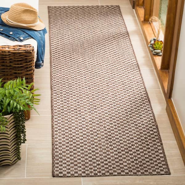 Courtyard Light Brown/Light Gray 2 ft. x 10 ft. Solid Indoor/Outdoor Patio  Runner Rug