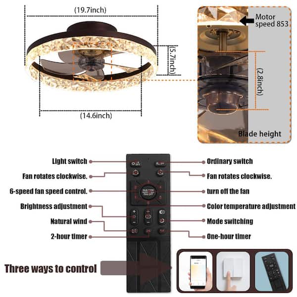 Jushua 21.7 in. Integrated LED, Dimmable, Black Indoor Fan Adjustable,  Modern Country Style Farmhouse Fan Light with Remote Z-W1340103803 - The  Home Depot