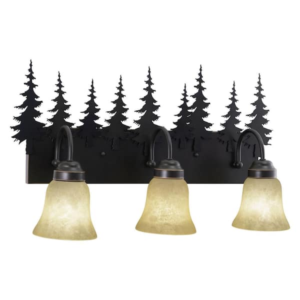 Yosemite 24.75 in. W 3-Light Bronze Rustic Tree Bathroom Vanity Light Fixture