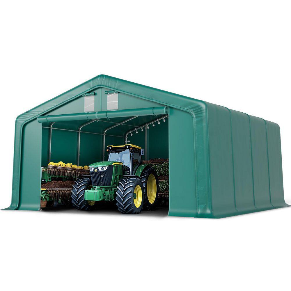 20' x 20' Green Metal Frame Portable Garage with Windows