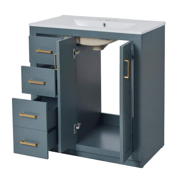Nestfair 30 in. W x 18.3 in. D x 34 in. H Single Sink Freestanding Bath Vanity in Blue with White Ceramic Top