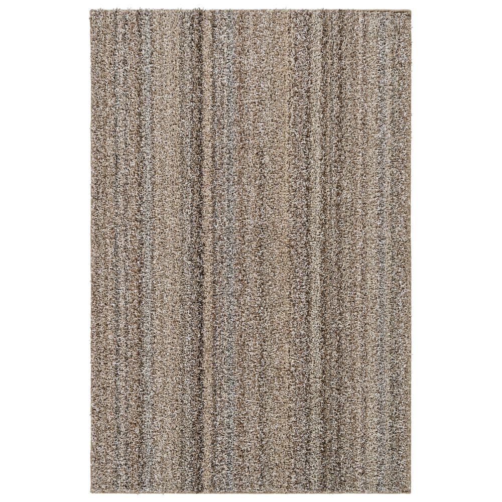 Cozy Stripe Shag 4' x 6' Earth Tone Synthetic Area Rug