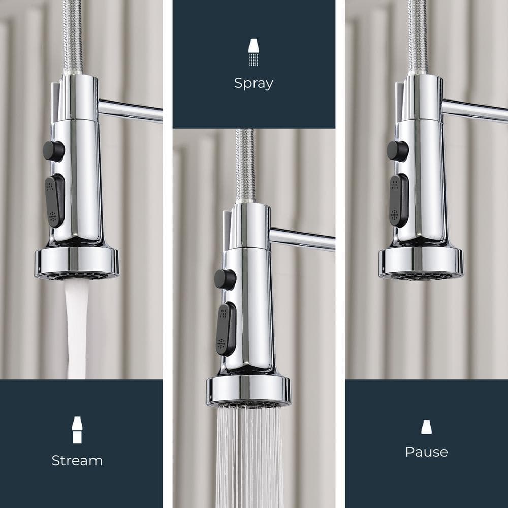 Chrome High-Arc Kitchen Faucet with Pull-Out Spray and Soap Dispenser