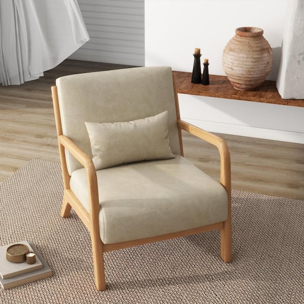 Uixe Modern Cream Faux Leather Wood Frame Upholstered Accent
