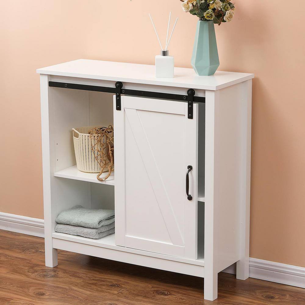 White MDF Bathroom Cabinet with Adjustable Shelving and Sliding Door