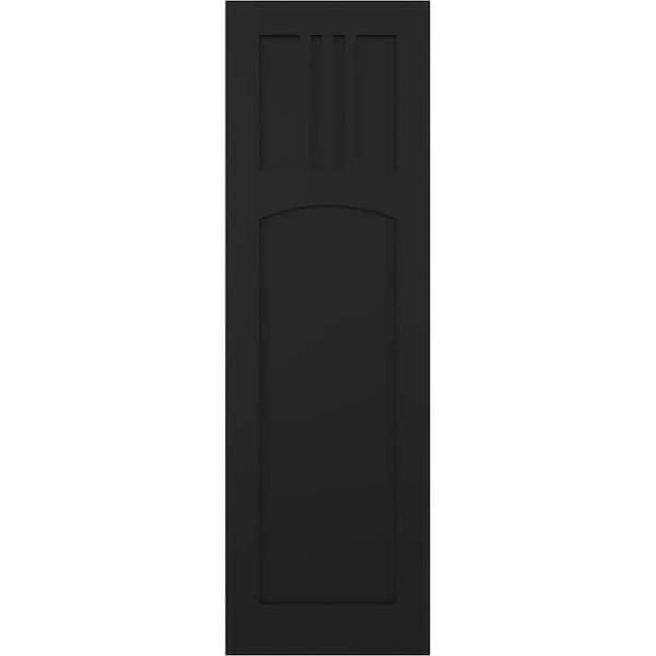 Ekena Millwork 12 in. x 31 in. PVC True Fit San Miguel Mission Style Fixed Mount Flat Panel Shutters Pair in Black