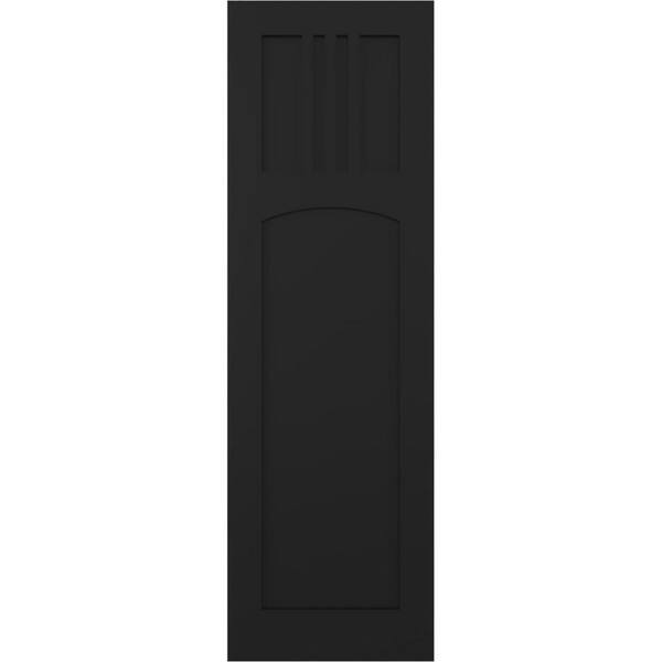 Ekena Millwork 12 in. x 70 in. PVC True Fit San Miguel Mission Style Fixed Mount Flat Panel Shutters Pair in Black