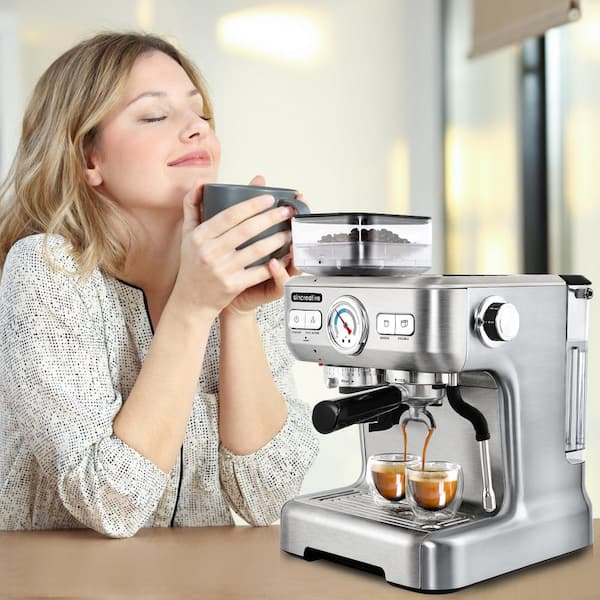 sincreative CM5700 75-Cup Silver Stainless Steel All in One 20 Bar Espresso  Machine with Grinder and Powerful Steam Wand CM5700 - The Home Depot