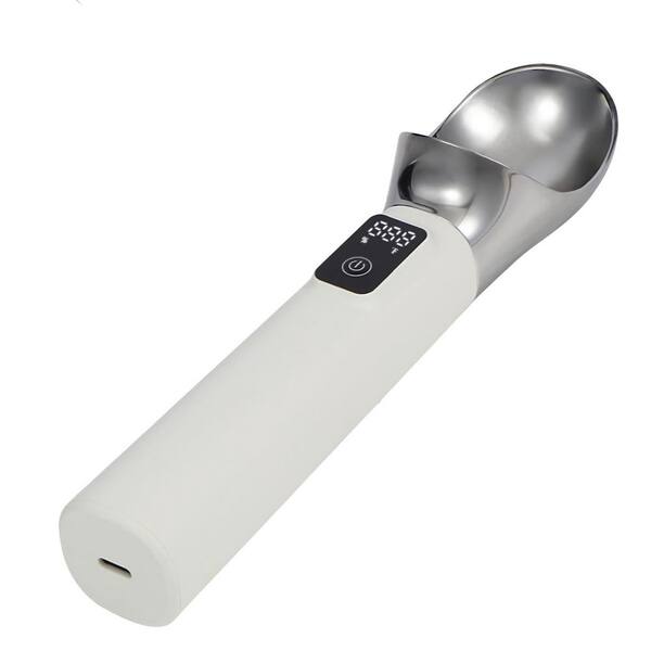 Heated Ice Cream Scoop, 158°F Fast Heating for Hard Ice Cream and Frozen Desserts, 5000mAh Battery, LED Display, White