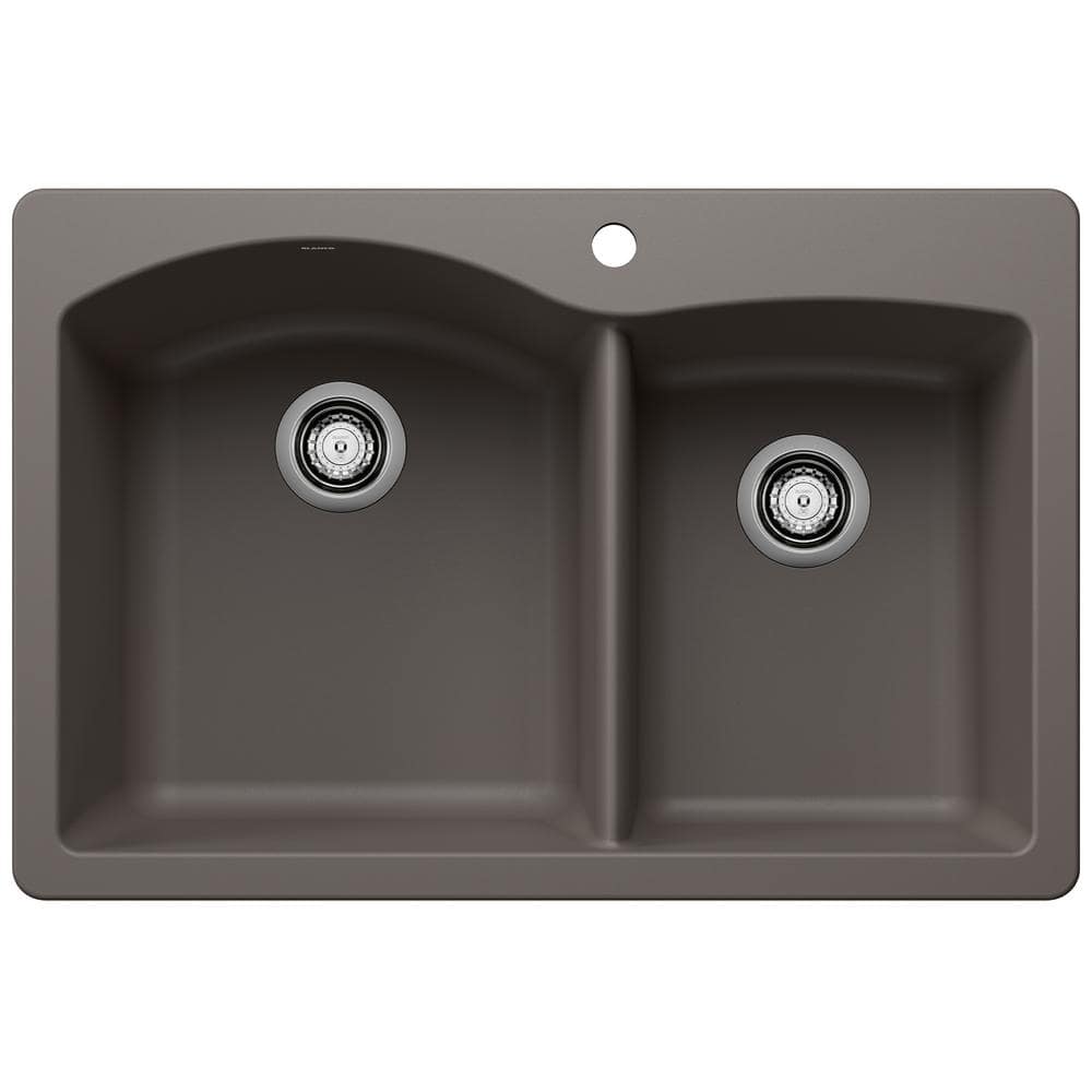 DIAMOND 33 in. Drop-In/Undermount Double Bowl Volcano Gray Granite Composit