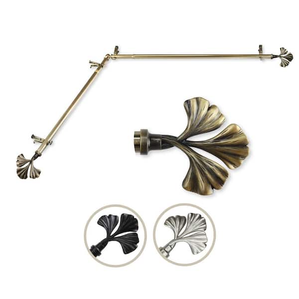 Rod Desyne 13/16" Dia Adjustable 66" to 120" Single Corner Window Curtain Rod in Antique Brass with Fortune Finials