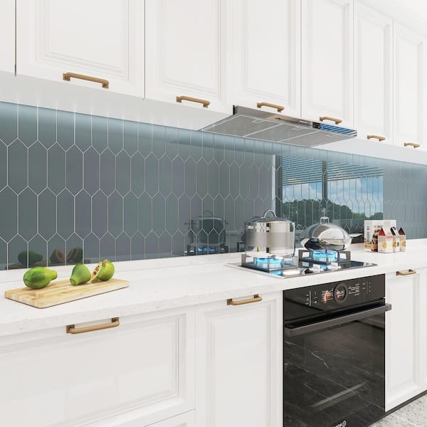 Picket Hexagon Glass Subway 3 in. x 9 in. x 6 mm Wall Tile - Slate (5 Piece, 5.8 sq. ft.)