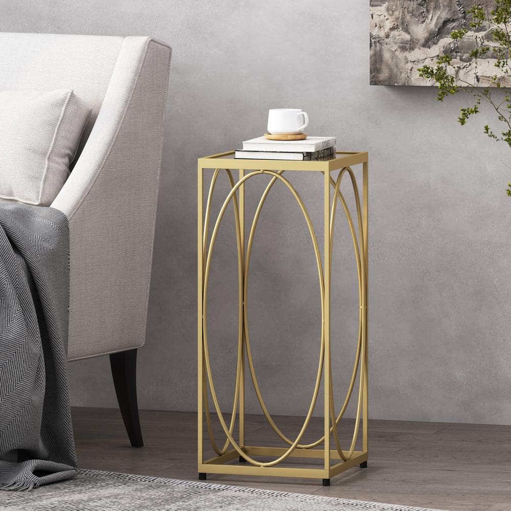 Champagne Gold and Black Glass Top Rectangular End Table