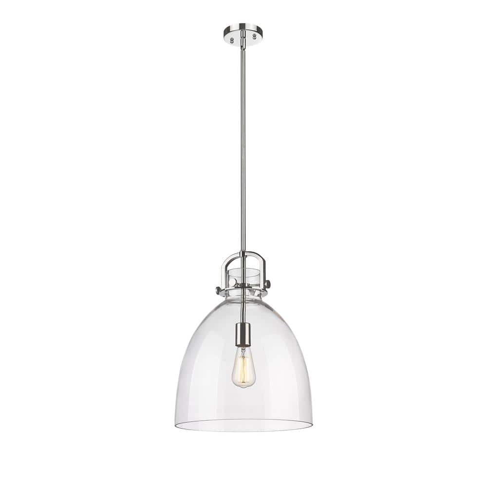 Newton Bell 100-Watt 1 Light Polished Nickel Shaded Pendant Light with Clear glass Clear Glass Shade price history on PriceWatchPro