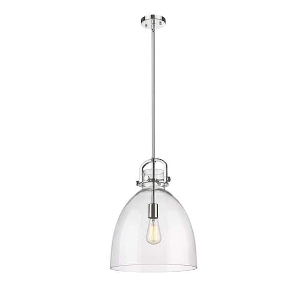 Newton Bell 100-Watt 1 Light Polished Nickel Shaded Pendant Light with Clear glass Clear Glass Shade