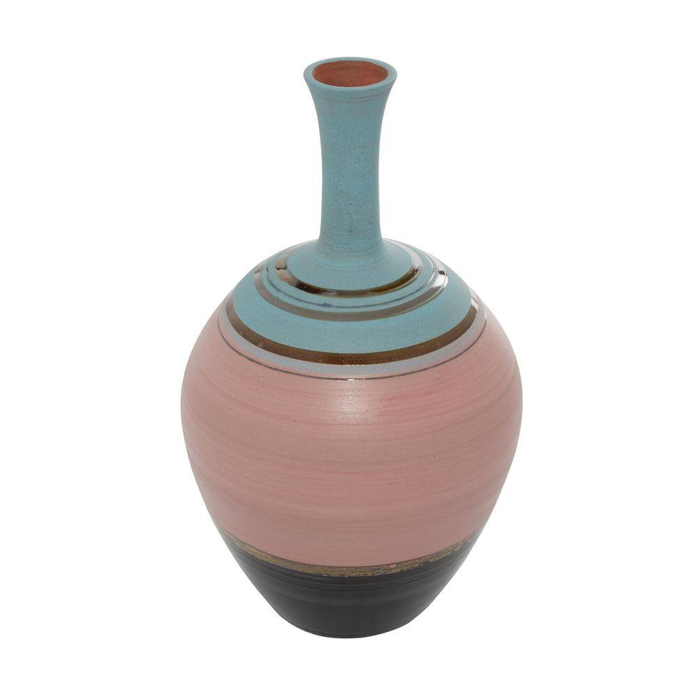 15" Pink and Blue Ceramic Table Bud Vase