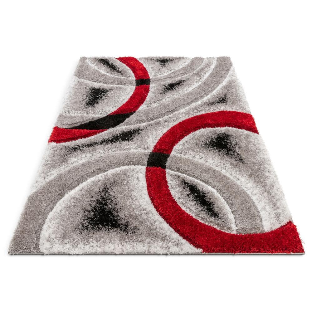San Francisco Red and Gray Geometric Shag Rug 5'3" x 7'3"
