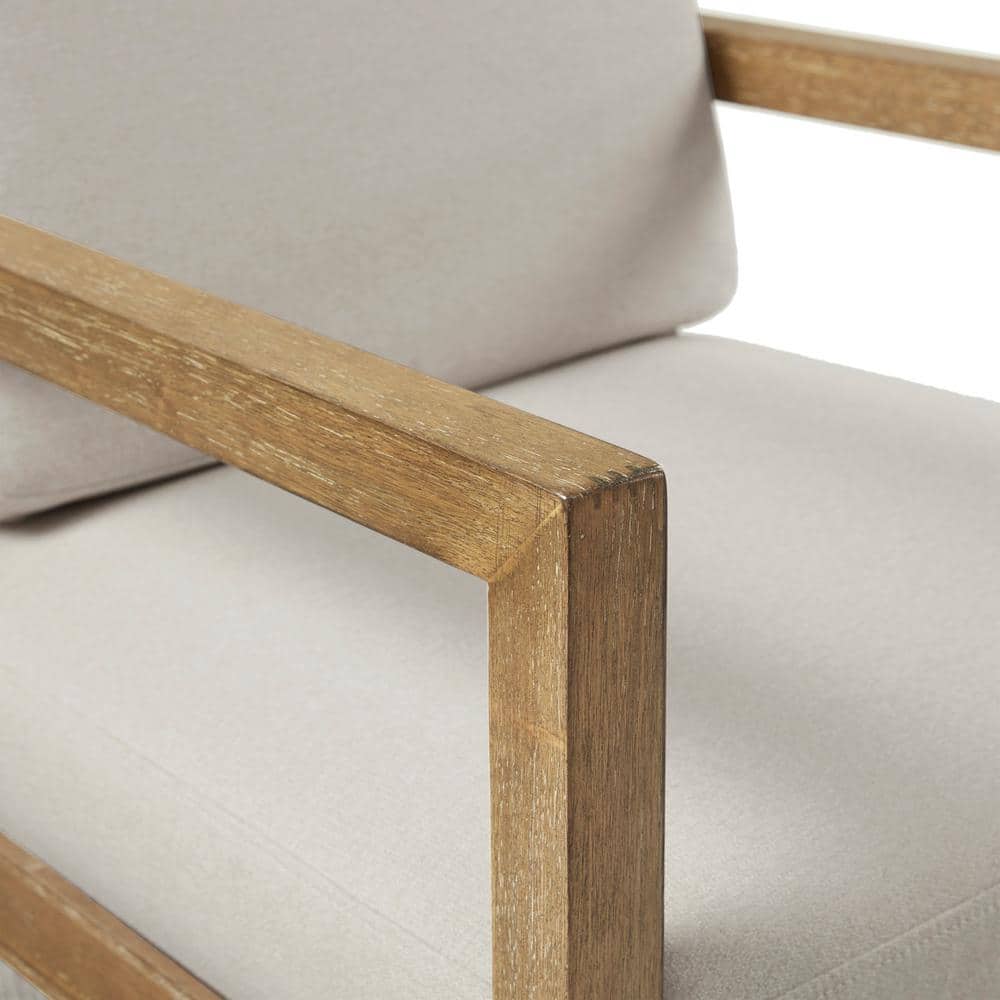 Ivory Upholstered Accent Chair with Medium Wood Frame