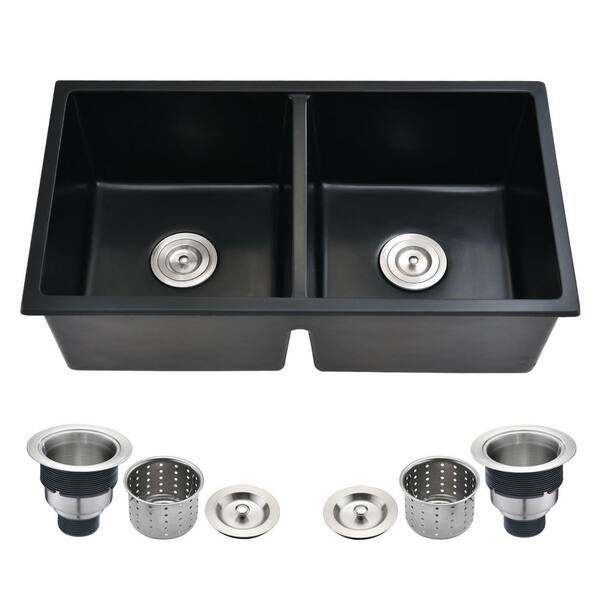 CASAINC Matte Black Quartz 33 in. Double Bowl Undermount Kitchen ...