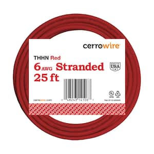 25 ft. 6 Gauge Red Stranded Copper THHN Wire