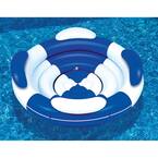78 in. Blue/White Sofa Island Pool Lounge with Backrests