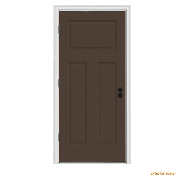 JELD-WEN 32 in. x 80 in. 3-Panel Craftsman Dark Chocolate Painted Steel Prehung Right-Hand Front Door w/Brickmould