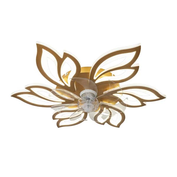 Tivleed 25.59 in./2.13ft. 6 -Gold Petal Shaped Dimmable Ceiling Fans with LED Lights Remote Control and APP