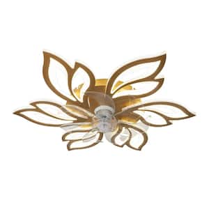 25.59 in./2.13ft. 6 -Gold Petal Shaped Dimmable Ceiling Fans with LED Lights Remote Control and APP