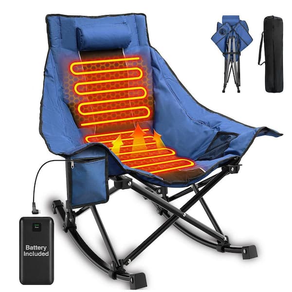 Heated Camping Chair-Oversized Rocking Chair with 3 Heat Levels, Portable Folding Seat for Outdoor (Battery Included)