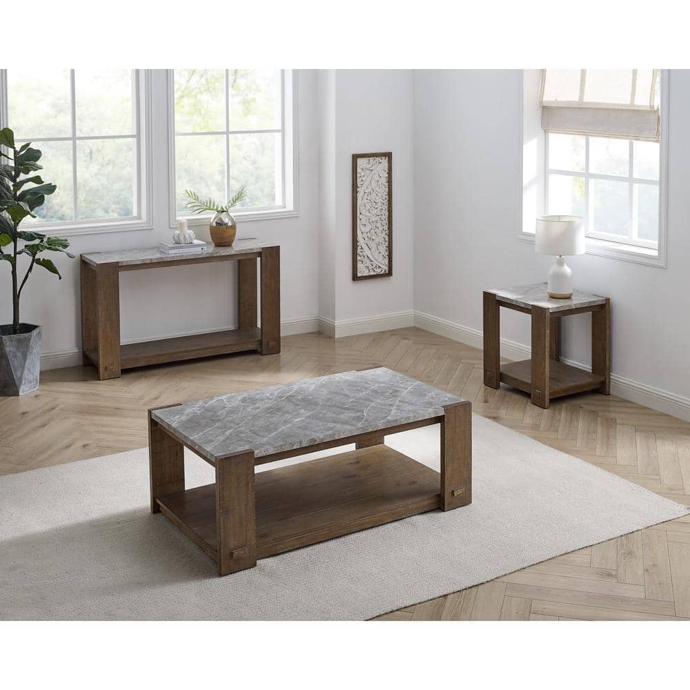 Libby Dusty Caramel Pine and Gray Stone Console Table with Shelf