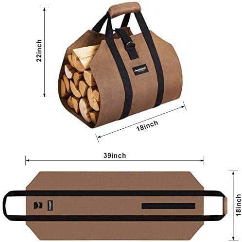 Large Brown Waxed Canvas Firewood Carrier Bag