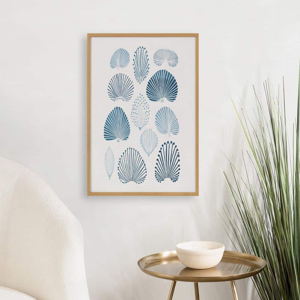 Gold Framed Abstract Coastal Blue Coral Print Wall Art, 16 x 20