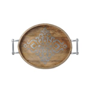 Wood and Metal Inlay Large Oval Tray