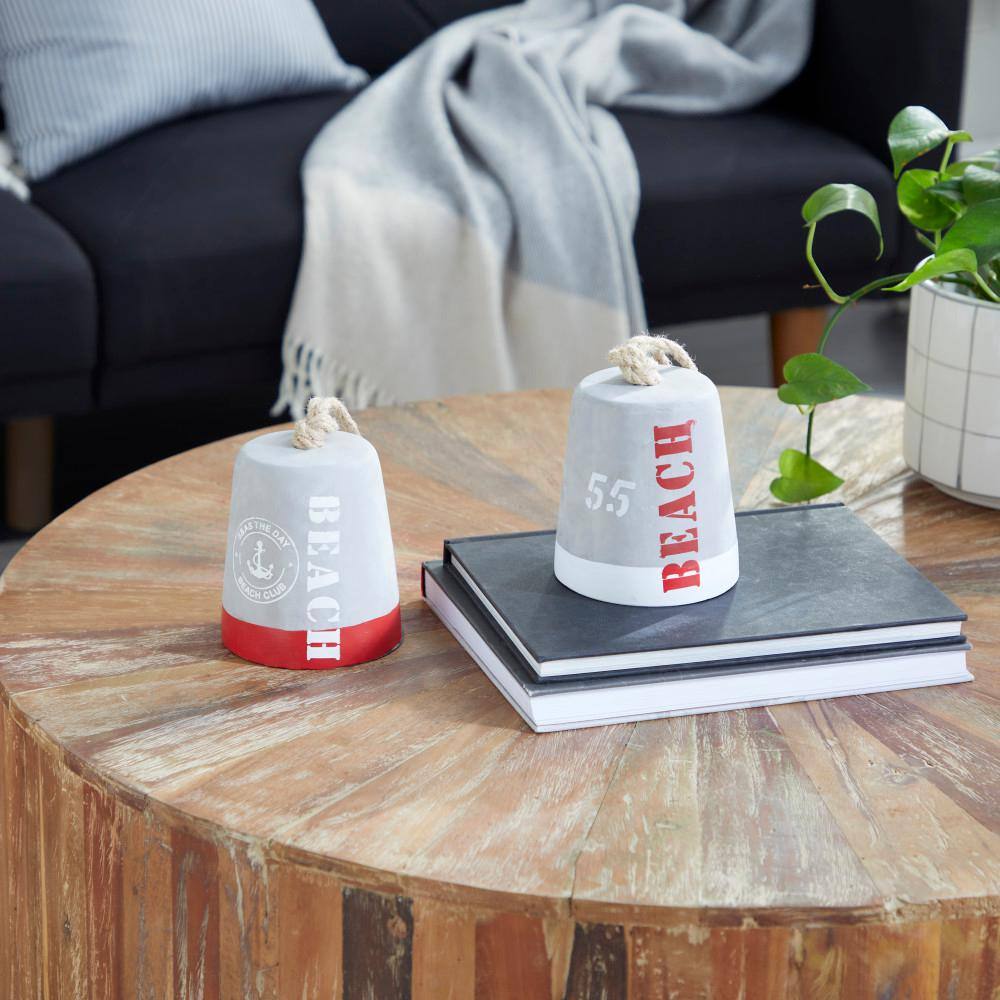 Gray Cement Coastal Buoy Door Stopper with Rope Accents, Set of 2