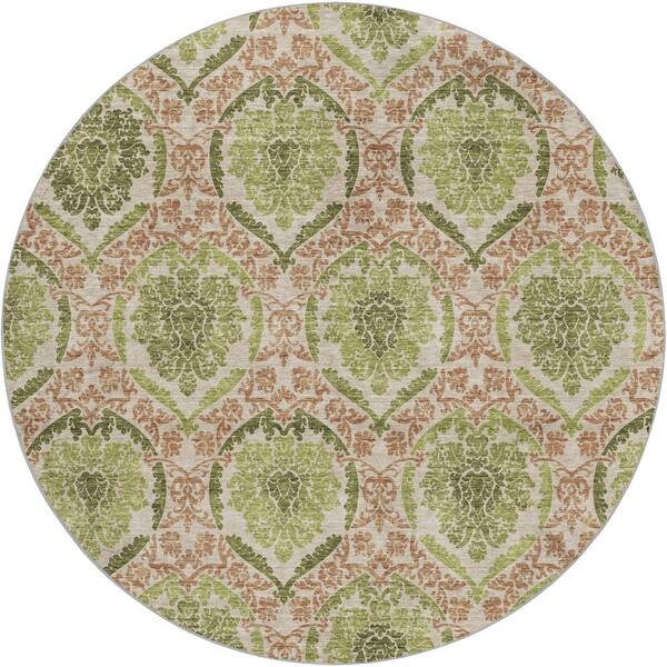 Dream Shag Premium Machine Washable Abstract ADS811 Olive 8 ft. x 8 ft. Round Rug