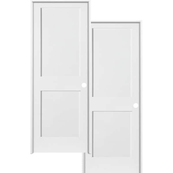 Krosswood Doors 24 in. x 80 in. Craftsman Shaker Primed MDF 2-Panel Left-Hand Hybrid Core Wood Single Prehung Interior Door (2-Pack)