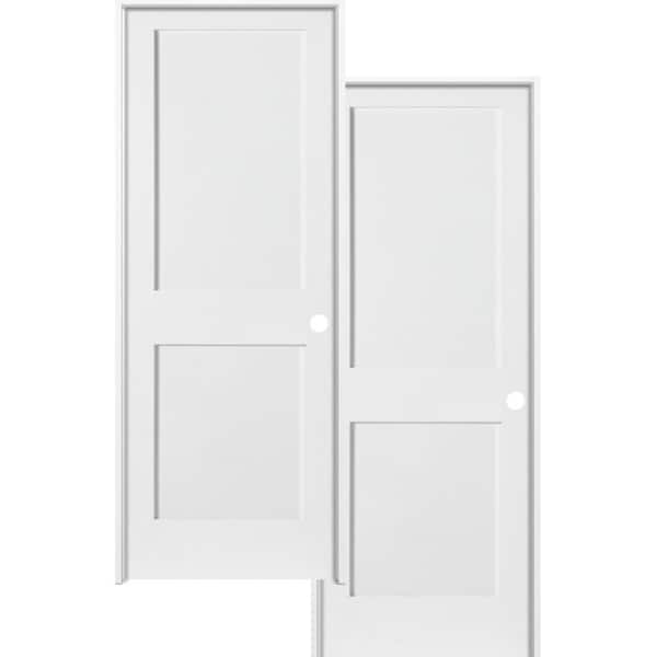 Krosswood Doors 28 in. x 80 in. Shaker Primed MDF 2-Panel Door (2-Pack)