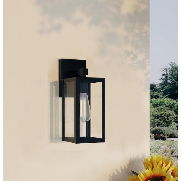 Hukoro Martin 13 in. 1-Light Matte Black Hardwired Outdoor Wall Lantern Sconce with No Bulbs Included
