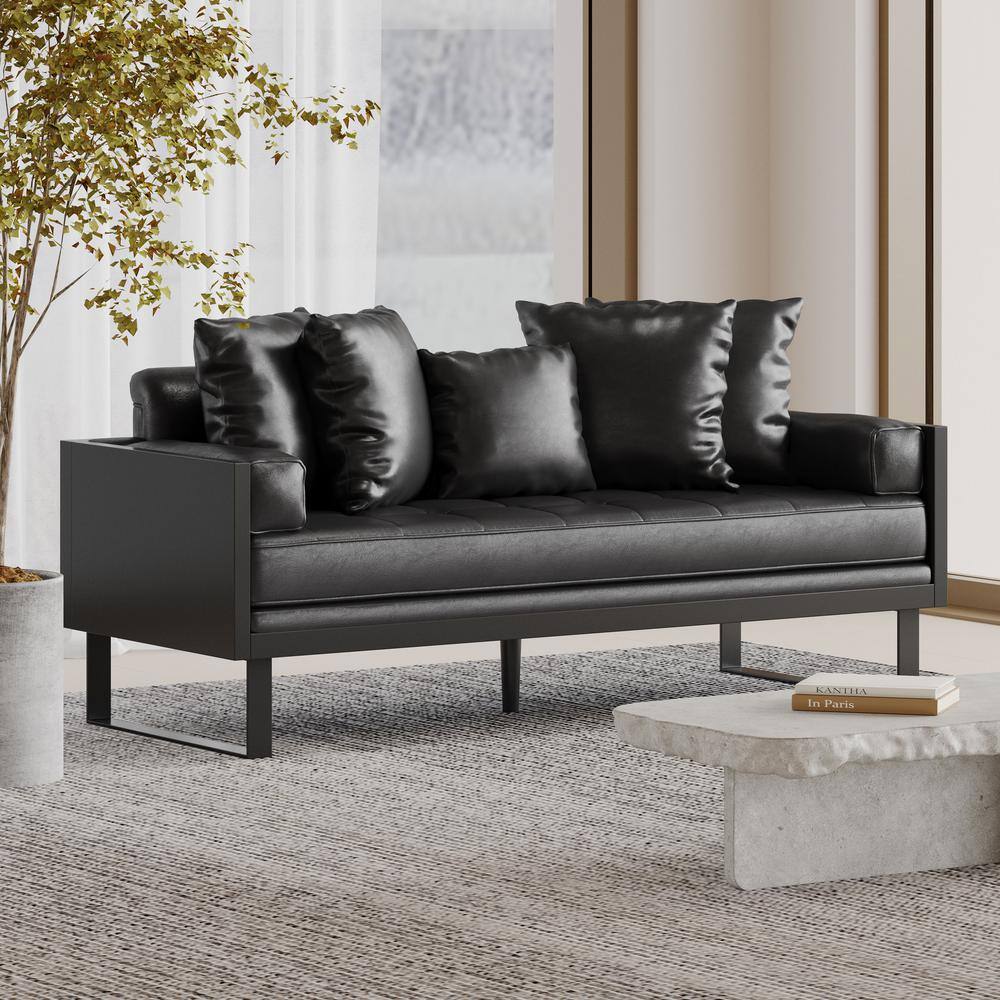 Midnight Black Faux Leather Tufted 2-Seat Loveseat