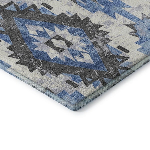 Mayfield Premium Machine Washable Abstract AMF1878 Blue 2 ft. 3 in. x 7 ft. 6 in. Runner Rug