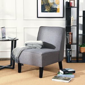 Gray Linen Accent Chair with Rubberwood Leg