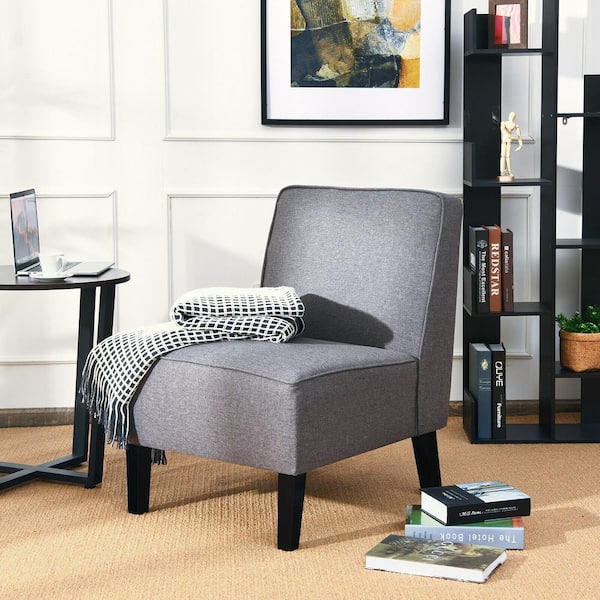 Gray Linen Accent Chair with Rubberwood Leg